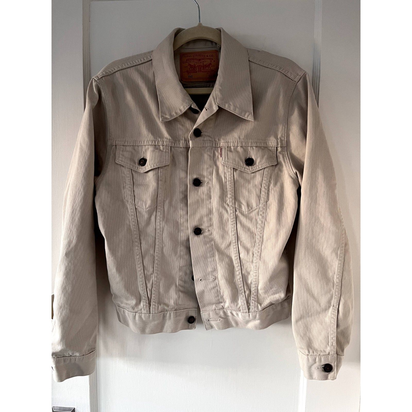 Levi Corduroy 941 Cream White Bedford 941 Trucker Jacket Big E Size 38